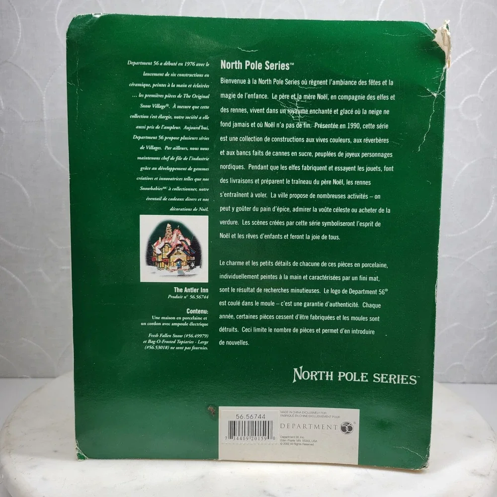 Dept 56 The Antler Inn North Pole Series Lighted Christmas Village Box 2002